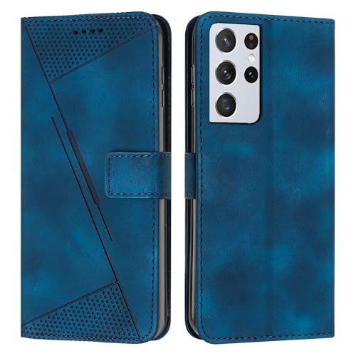 PNATEE Hülle für Samsung Galaxy S21 Ultra Hülle, PU Leder Hülle Klappbar Brieftasche Magnetverschluss Kartenfach Standfunktion Schutzhülle für Galaxy S21 Ultra, Blau von PNATEE