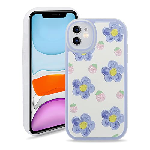 PNATEE Hülle für iPhone 11 (6.1 inch), Blume Transparent Mode Muster Matt Handyhülle Weiche TPU Schutzhülle Silikon für iPhone 11, Blau Blume von PNATEE