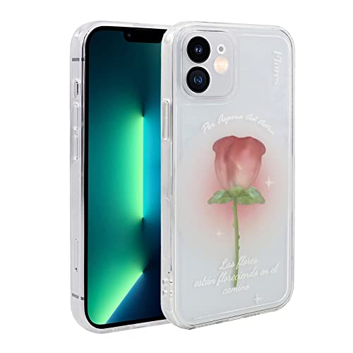 PNATEE Hülle für iPhone 11 (6.1 inch), TPU Silikon Durchsichtig Weiches Dünne Schutzhülle Stoßfestes für Mädchen, mit Süßer Muster Bedruckt Transparent Handyhülle für iPhone 11, Rote Rose von PNATEE