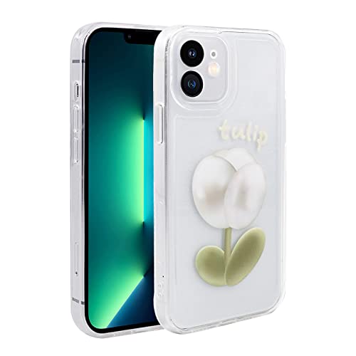 PNATEE Hülle für iPhone 12 Mini (5.4 inch), Stoßfestes Durchsichtig Weiches TPU Silikon Dünne Schutzhülle, mit Süßer Muster Bedruckt Transparent Handyhülle für iPhone 12 Mini, Weiße Blumen von PNATEE