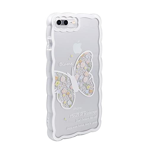 PNATEE Hülle für iPhone 7 Plus/iPhone 8 Plus (5.5 inch), Stoßfestes Durchsichtig Weiches TPU Silikon Dünne Schutzhüllemit Süßer Muster Bedruckt Transparent Handyhülle für Mädchen, Schmetterlinge von PNATEE
