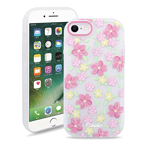 PNATEE Hülle für iPhone SE 2022 / iPhone SE 2020 / iPhone 7 / iPhone 8, TPU Soft Silikon Stoßfest Schutzhülle Durchsichtige Handyhülle für iPhone SE 3/2 / iPhone 7 / iPhone 8, Rosa Blume von PNATEE