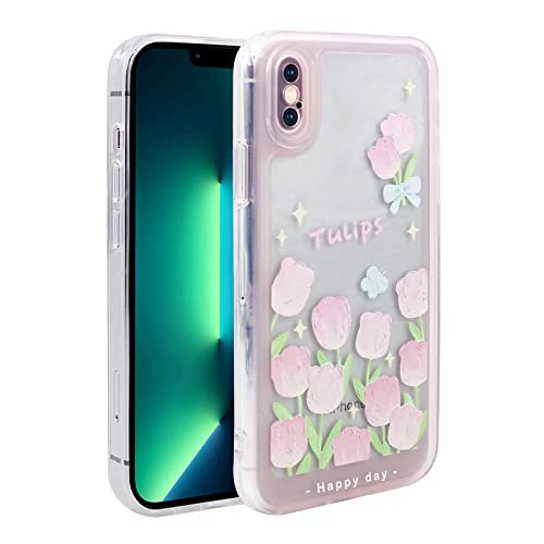 PNATEE Hülle für iPhone XS Max (6.5 inch), TPU Silikon Durchsichtig Weiches Dünne Schutzhülle Stoßfestes für Mädchen, mit Süßer Muster Bedruckt Transparent Handyhülle für iPhone XS Max, Rosa Blumen-1 von PNATEE