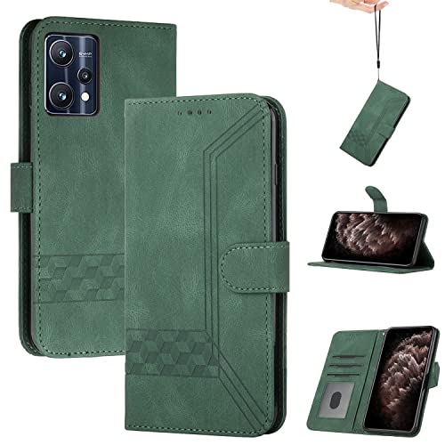 PNATEE Kompatibel mit Realme 9 Pro Plus Hülle, PU Leder Flip Wallet Handyhülle Brieftasche Tasche Case Stoßfeste Schutzhülle für Realme 9 Pro Plus, Grün von PNATEE