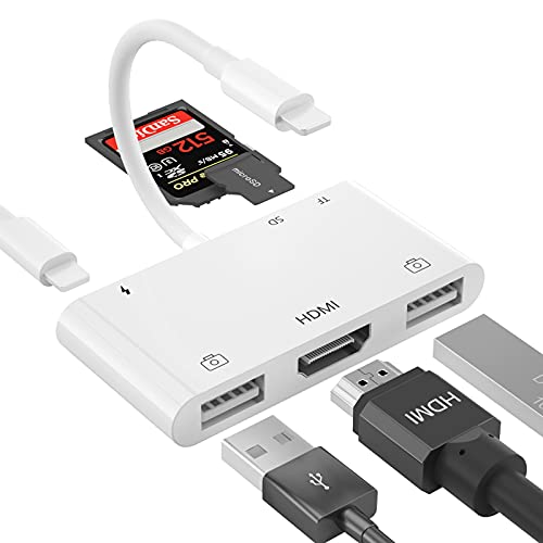 iPhone HDMI USB Adapter, HDMI OTG Adapter, 6-in-1 iPhone HDMI Digital AV Adapter, TF SD Card Adapter, iPhone USB Camera Adapter, Compatible with iPhone, Pad, Support for MIDI Keyboard, Mouse... von PNBLAECE