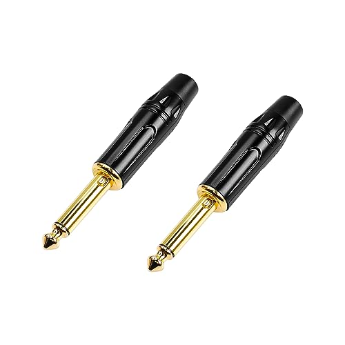 PNGKNYOCN 1/4" Audio-Stecker 6.35 Mikrofon mit Anti-Pfeifen Schalter Stecker TS 1/4 Zoll Heavy Duty vergoldet Löt-Typ DIY Audio-Stecker (2 Pack) von PNGKNYOCN