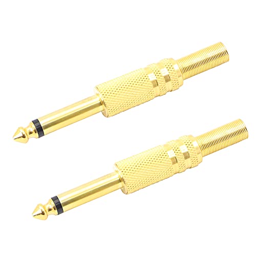 PNGKNYOCN 1/4" TS Adapter 6,35 mm Mono vergoldeter Stecker mit Feder Stereo Audio Lötadapter für Gitarre/Lautsprecher/Mikrofonkabel (2 Stück) von PNGKNYOCN