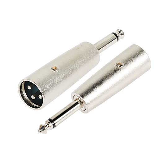 PNGKNYOCN 1/4" TS auf XLR-Adapter, unsymmetrischer 6,35-mm-Mono-Stecker auf 3-poligen XLR-Stecker, Audio-Mikrofonanschluss für Mixer, Verstärkermikrofon und mehr (2er-Pack) von PNGKNYOCN