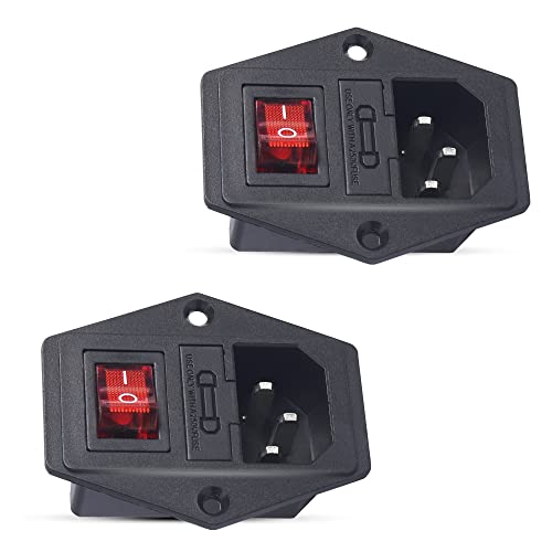 PNGKNYOCN 10A 250V Wippschalter Power Socket Einlass Modul Stecker 10A Sicherung mit Indikator Licht 3 Pin IEC320 C14 für Haushaltsgeräte oder DIY Gerät (2-Pack) von PNGKNYOCN