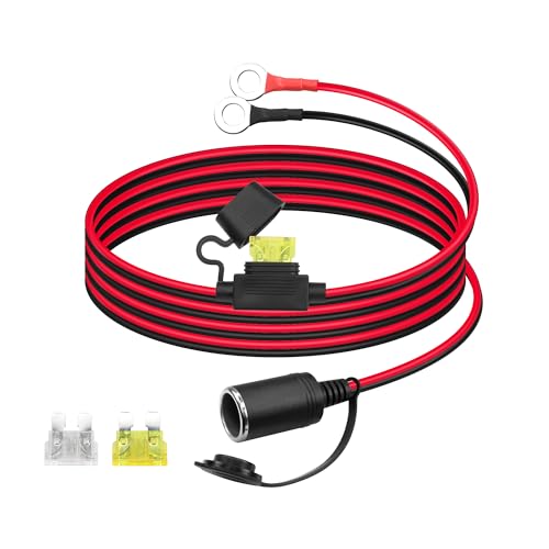 PNGKNYOCN 12V Auto Zigarettenanzünder zu O Ring Terminal, 14AWG Zigarettenanzünder Buchse zu 8mm (0.3inch) Terminal Ring Kabelbaum, mit 20A Sicherung（2M/6FT） von PNGKNYOCN