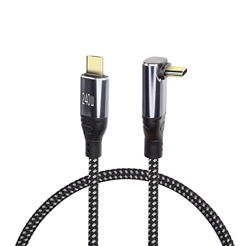 PNGKNYOCN 240W USB C Ladekabel 0.5M, 5A 90 Grad USB 2.0 Typ C zu Typ C Superschnellladekabel, Nylon geflochtenes Typ C Kabel mit Aufbewahrungsgürtel (Front Bend 0.5M) von PNGKNYOCN