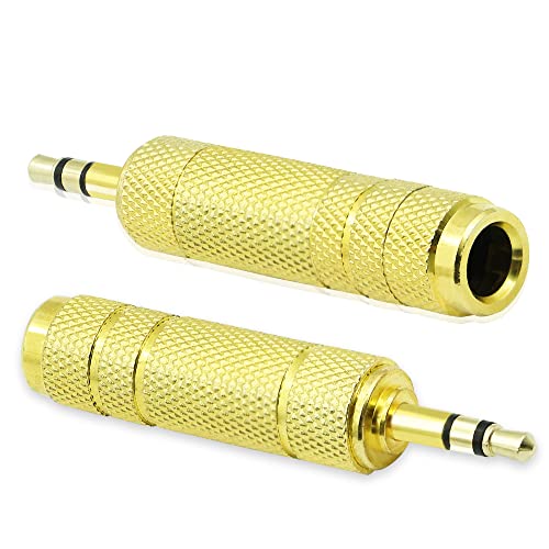 PNGKNYOCN 3,5 mm auf 6,35 mm Stereo-Kopfhöreradapter vergoldeter 1/8"-Stecker TRS auf 1/4"-Stereo-Klinkenadapter für Kopfhörer, Verstärker usw.（2er-Pack） von PNGKNYOCN
