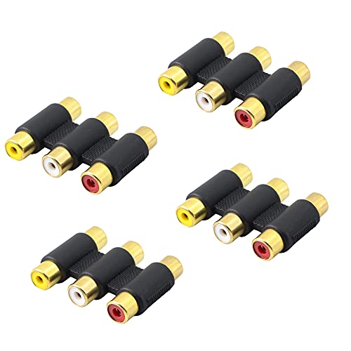 PNGKNYOCN 3 RCA Buchse auf Buchse Koppler 4 Pack AV Audio Video Gender Converter Adapter für Lautsprecher, RCA Kabel, Verstärker etc.（ Weiß/Rot/Gelb） von PNGKNYOCN