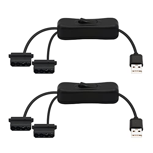 PNGKNYOCN 40 cm USB auf 4-poligen Molex-Lüfter-Stromkabel, Computer-Gehäuse-Adapterkabel mit Schalter, 1 auf 2 Wege (2er-Pack) von PNGKNYOCN