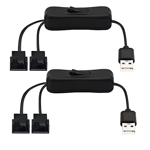 PNGKNYOCN 40 cm USB auf Dual 3-Pin / 4-Pin PWM 5 V USB Sleeved Fan Power Adapter Kabel, mit ON/OFF Kippschalter (2er-Pack) von PNGKNYOCN