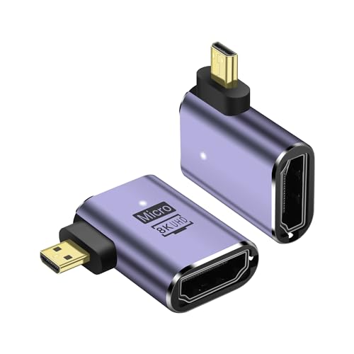 PNGKNYOCN 8K Micro HDMI zu HDMI Adapter, 2-Pack 90 Grad rechter Winkel Micro HDMI Stecker zu HDMI 2.1 Buchse Bidirektionaler Konverter unterstützt 8K@60Hz HDTV (Right Bend) von PNGKNYOCN