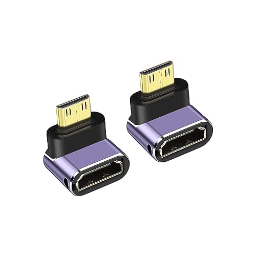 PNGKNYOCN 8K Mini HDMI zu HDMI Adapter, Rechteckiger 48Gbps 2.1 Version Mini HDMI Stecker zu HDMI Buchse Konverter Adapter mit LED Licht, Unterstützung 8K@60Hz,4K@120Hz HDR, eARC(2-Pack) (Down Bend) von PNGKNYOCN