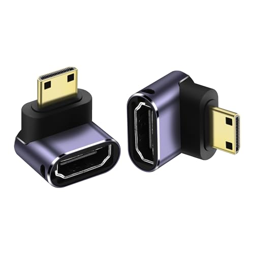 PNGKNYOCN 8K Mini HDMI zu HDMI Adapter, Rechteckiger 48Gbps 2.1 Version Mini HDMI Stecker zu HDMI Buchse Konverter Adapter mit LED Licht, Unterstützung 8K@60Hz,4K@120Hz HDR, eARC(2-Pack) (Up Bend) von PNGKNYOCN