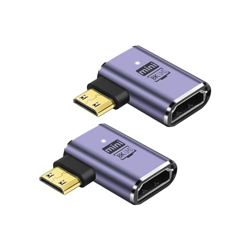 PNGKNYOCN 90 Grad 8K Mini HDMI Adapter, 2-Pack 48Gbps Rechteckiger Mini HDMI Stecker auf HDMI Weibliche 2.1 Version Bidirektionale Stecker Unterst (Left Bend) von PNGKNYOCN