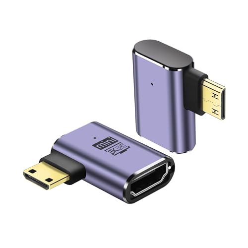 PNGKNYOCN 90 Grad 8K Mini-HDMI-Adapter, 2-Pack 48Gbps rechtwinkliger Mini-HDMI-Stecker auf HDMI-Buchse 2.1 Version bidirektionaler Stecker Unterstützung 8K@60Hz, 4K@120Hz, HDR, eARC (Right Bend) von PNGKNYOCN