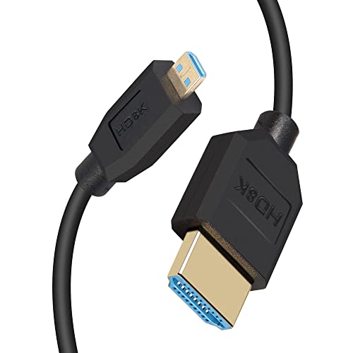 PNGKNYOCN Kurzes 8K Micro-HDMI auf HDMI 2.1 Kabel, 0,3 m Ultra High Speed 48 Gbit/s Micro-HDMI-Stecker auf HDMI-Stecker, unterstützt 8K @ 60HZ, 4K @ 120HZ, dynamisches HDR, eARC von PNGKNYOCN