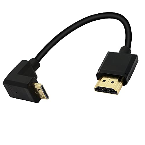 PNGKNYOCN Mini HDMI auf HDMI Kabel 15cm 90 Grad High-Speed 4K Mini HDMI Stecker auf HDMI Stecker Kurzes Kabel Unterstützt Ethernet, 3D, Audio Return(Black up) von PNGKNYOCN