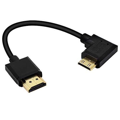 PNGKNYOCN Mini HDMI auf HDMI Kabel 15cm 90 Grad High-Speed 4K Mini HDMI Stecker auf HDMI Stecker Kurzes Kabel Unterstützt Ethernet, 3D, Audio Return (black right) von PNGKNYOCN