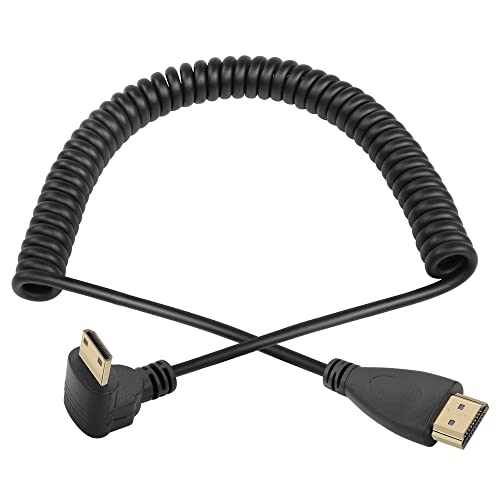 PNGKNYOCN Mini-HDMI-auf-HDMI-Spira-Kabel, 90 Grad Abwärtswinkel, Mini-HDMI-Stecker auf HDMI-Stecker, Adapter, Spiralkabel, unterstützt 3D 1080P (nach unten gebogen) von PNGKNYOCN