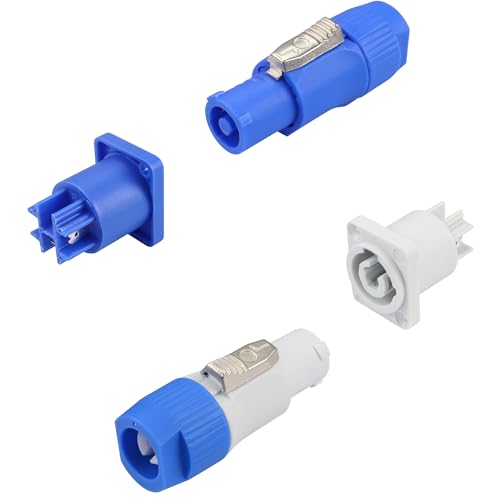 PNGKNYOCN PowerCON Kabelstecker, 3 Pin 20A 250V AC Quick Lock Aviation Connector Professioneller Stromkabelstecker Weißer Ausgang und Blauer Eingang（2 Paare） von PNGKNYOCN