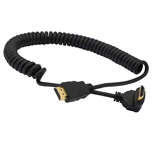 PNGKNYOCN Right Angle HDMI Coiled Cable,90 Degree HDMI Male to HDMI Male Spring Spiral Cable Support 3D 1080P for Camera, Monitor (black up) von PNGKNYOCN