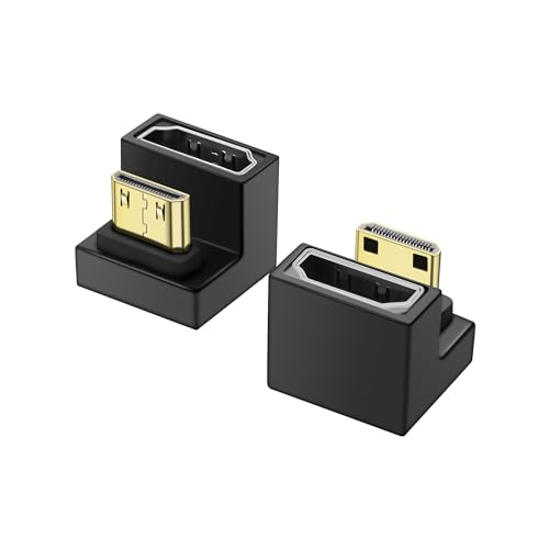 PNGKNYOCN U Form 8K Mini HDMI zu HDMI Adapter, 180 Grad nach Oben Winkel 48Gbps 2.1 Version Mini HDMI Stecker zu HDMI Buchse Konverter Adapter mit LED Licht (2-Pack(Up Bend) von PNGKNYOCN