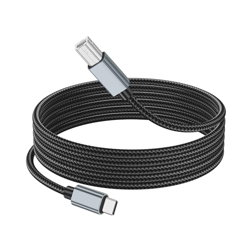 PNGKNYOCN USB B zu USB C Drucker Kabel, Nylon geflochtenes USB C Typ B Stecker zu Typ C Stecker MIDI Drucker Kabel für MIDI Keyboard, DJ Controller, Scanner und mehr（3M/9.8FT） von PNGKNYOCN