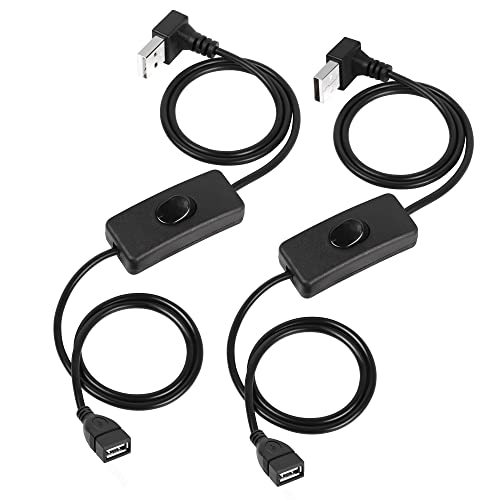 PNGKNYOCN USB-Kabel mit An-/Aus-Schalter, 2 Stück, 90 Grad nach oben und unten, verbesserter USB-A-2.0-Stecker auf Buchse, Daten-Netzschalter-Verlängerungskabel (nach oben und unten, 1 m) von PNGKNYOCN