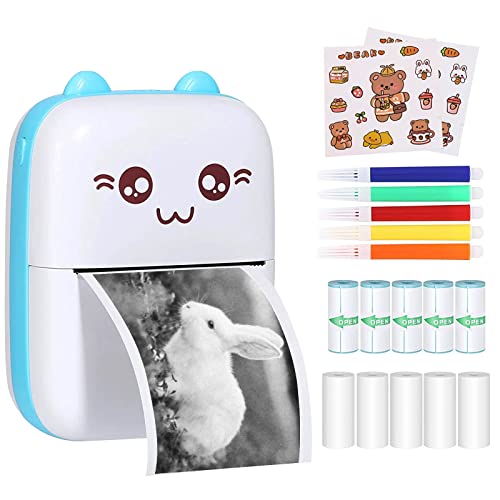 PNGOS Mini Drucker, Mobiler Fotodrucker Bluetooth Thermodrucker Kompatibel für iPhone iOS Android, Mini Printer Sticker Drucker Handy für Journal, DIY-Aufkleber, Lernnotizen, Memos(Blau) von PNGOS