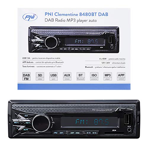 DAB MP3 Autoradio PNI Clementine 8480BT, 4x45w, 12 / 24V, 1 DIN, mit SD, USB, AUX, RCA, Bluetooth und USB 1.5A zum Aufladen des Telefons von PNI