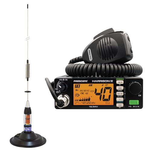 Kit CB-Funkgerät President Harrison II ASC + CB-Antenne PNI ML70, Länge 70cm, 26-30MHz, 200W von PNI