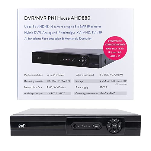 NVR Überwachungssystem Rekorder PNI House AHD880, 8 analoge Kanäle 4K-N oder 8 IP-Kanäle 5MP, H265+, Audio-Eingang, Audio-Ausgang, USB 2.0, 2 x SATA max 8TB NVR Überwachungssystem Rekorder PNI House AHD880, 8 analoge Kanäle 4K-N oder 8 IP-Kanäle 5MP, H265+, Audio-Eingang, Audio-Ausgang, USB 2.0, 2 x SATA max 8TB von PNI