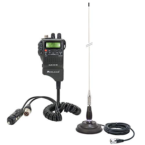 PNI Tragbares CB-Radio Midland Alan 42 DS, mit ASQ, 12 V + CB-Antenne ML100, 100 cm lang, 26-30 MHz, Magnethalterung 125 mm im Lieferumfang enthalten von PNI