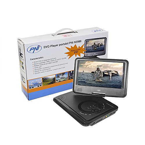 Tragbarer DVD-Player PNI NS989 9-Zoll-LCD-Bildschirm, SD-Kartenslot, USB2.0, MP3, AVI, JPG-Player, integrierte Batterie, 270 ° -Drehung von PNI