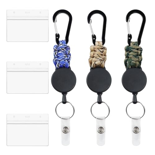 3Pcs Schlüsselanhänger Ausziehbar,Schlüsselband Ausziehbar,Einziehbarer Ausweis JoJo Schlüsselkette mit 60cm Stahlseil,Einziehbarer Schlüsselanhänger Schlüsselkette mit 3 Karabiner Scheckkartenhülle von PNITVOAR