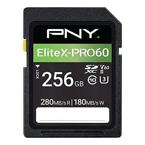 PNY 256GB EliteX-PRO60 Klasse 10 U3 V60 UHS-II SDXC Flash-Speicherkarte, EliteX-PRO 60, P-SD256V60280EXP6-GE von PNY