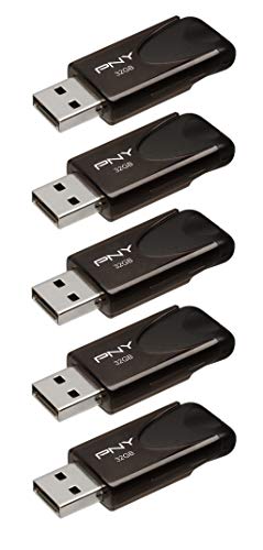 PNY Attaché 4 Flash-Laufwerke USB 2.0 mit Sliding Capless Design, Schwarz, 5x32GB von PNY