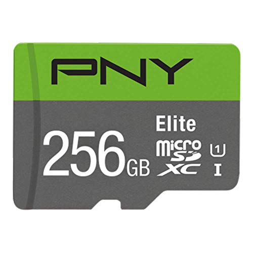 PNY Elite 256GB microSDXC-Speicherkarte + SD-Adapter, 100MB/s Lesegeschwindigkeit, Klasse 10 UHS-I, U1, A1 App Performance, V10 für Full-HD-Video von PNY