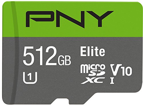 PNY Elite 512GB microSDXC-Speicherkarte + SD-Adapter, 100MB/s Lesegeschwindigkeit, Klasse 10 UHS-I, U1, A1 App Performance, V10 für Full-HD-Video, P-SDU512U190EL-GE von PNY