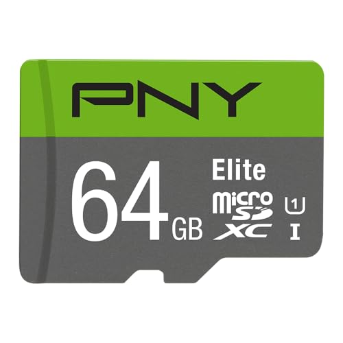 PNY Elite 64GB microSDXC-Speicherkarte + SD-Adapter, 100MB/s Lesegeschwindigkeit, Klasse 10 UHS-I, U1 für Full-HD-Video von PNY