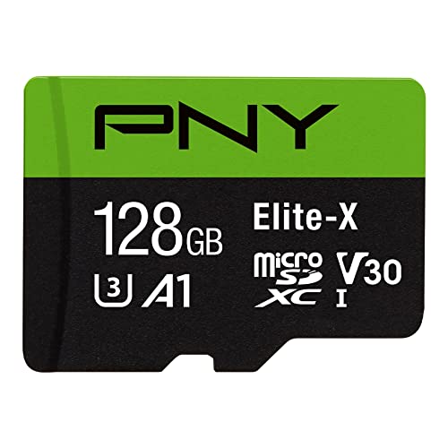 PNY Elite-X 128 GB microSDXC-Speicherkarte mit SD-Adapter, A1 App-Performance, bis zu 100 MB/s Lesegeschwindigkeit, Klasse 10 UHS-1, U3, V30 für 4K-Video von PNY