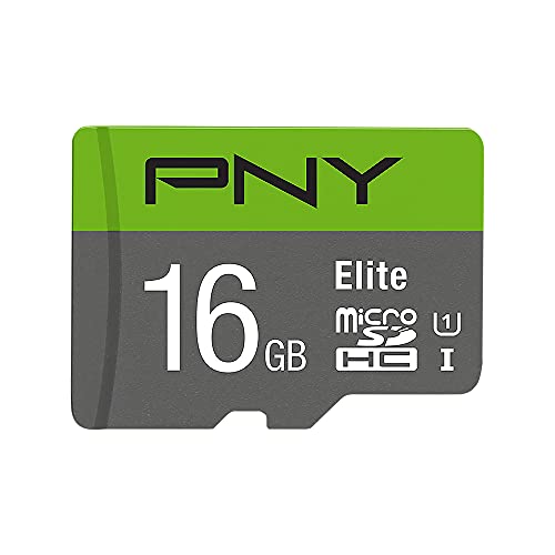 PNY Elite microSDHC-Speicherkarte 16GB + SD-Adapter, 100MB/s Lesegeschwindigkeit, Klasse 10 UHS-I, U1 für Full-HD-Video, black and green von PNY