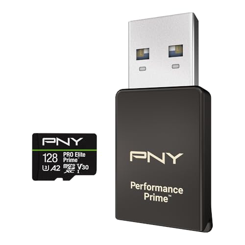 PNY Kit microSDXC/microSD-Leser/SD Adapter, 128GB PRO Elite Prime Class 10 U3 V30 A2 microSDXC Flash SpeicherKarte, bis zu 200MB/s, 4K UHD PNY Kit microSDXC/microSD-Leser/SD Adapter, 128GB PRO Elite Prime Class 10 U3 V30 A2 microSDXC Flash SpeicherKarte, bis zu 200MB/s, 4K UHD von PNY
