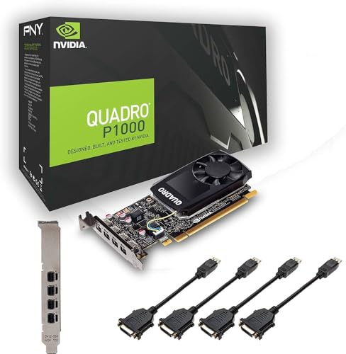 PNY Nvidia Quadro P1000 4GB GDDR5 4x Mini DisplayPort Low & High Profile Bracket Professionelle Grafikkarte - Schwarz - inkl. 4 Displaykabel von PNY