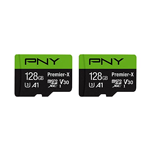 PNY P-SDU128X2V31100PX-GE 128 GB Premier-X Class 10 U3 V30 microSDXC Flash-Speicherkarte 2er-Pack – 100 MB/s, Klasse 10, U3, V30, A1, 4K UHD, Full HD, UHS-I, Micro SD von PNY